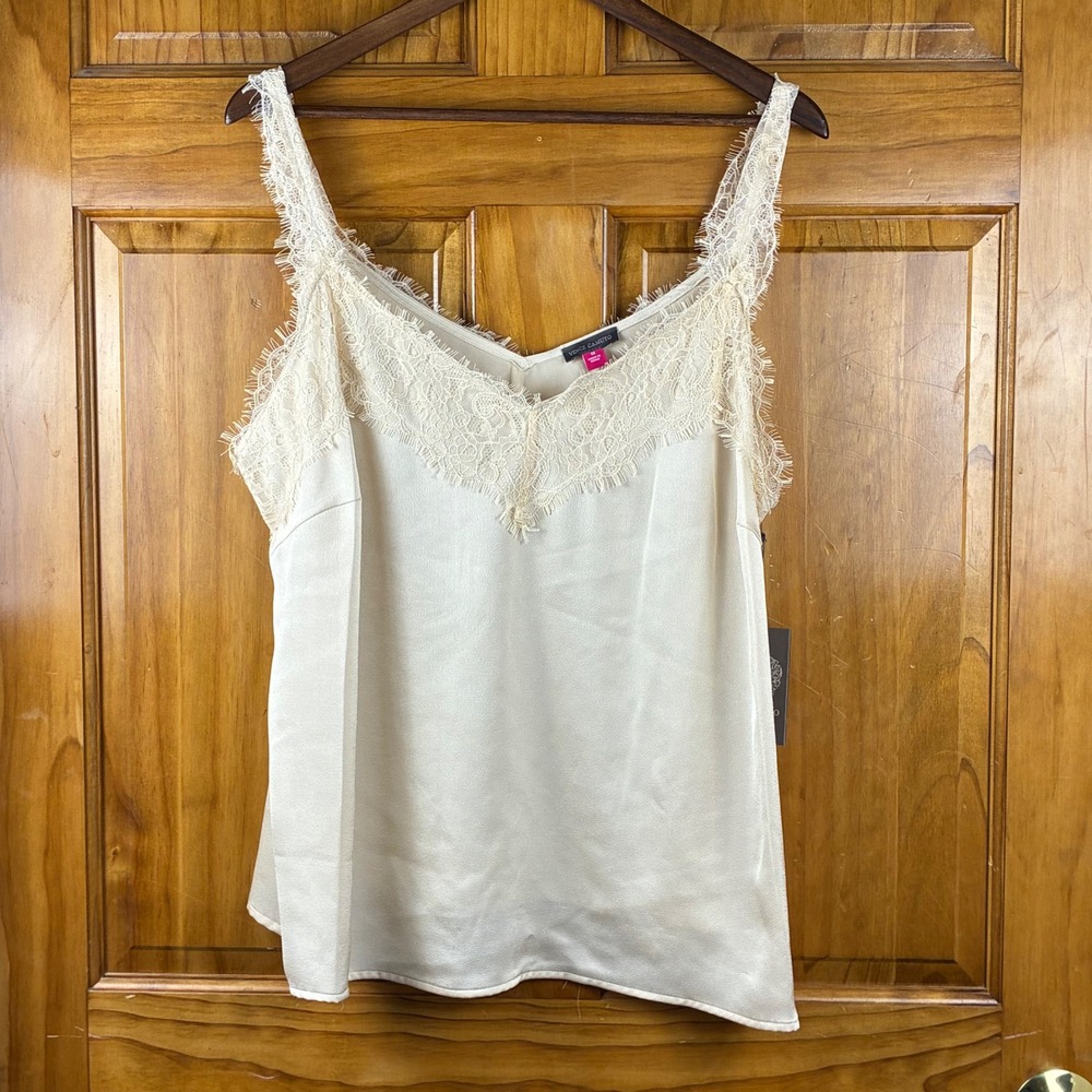Vince Camuto Cream Eyelash Lace Trim Camisole Top 1X NWT Champagne Cream
